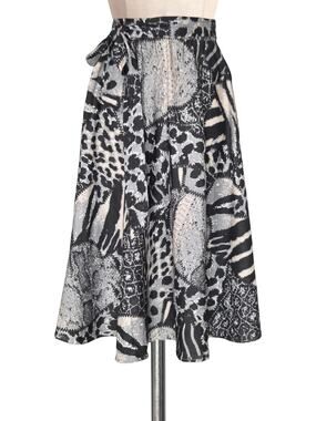 New Flint & Moss Cotton Linen Blend Black Grey Print Skirt S